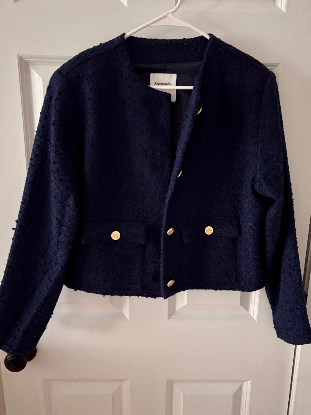 Cropped tweed Abercrombie and Fitch blazer-Navy